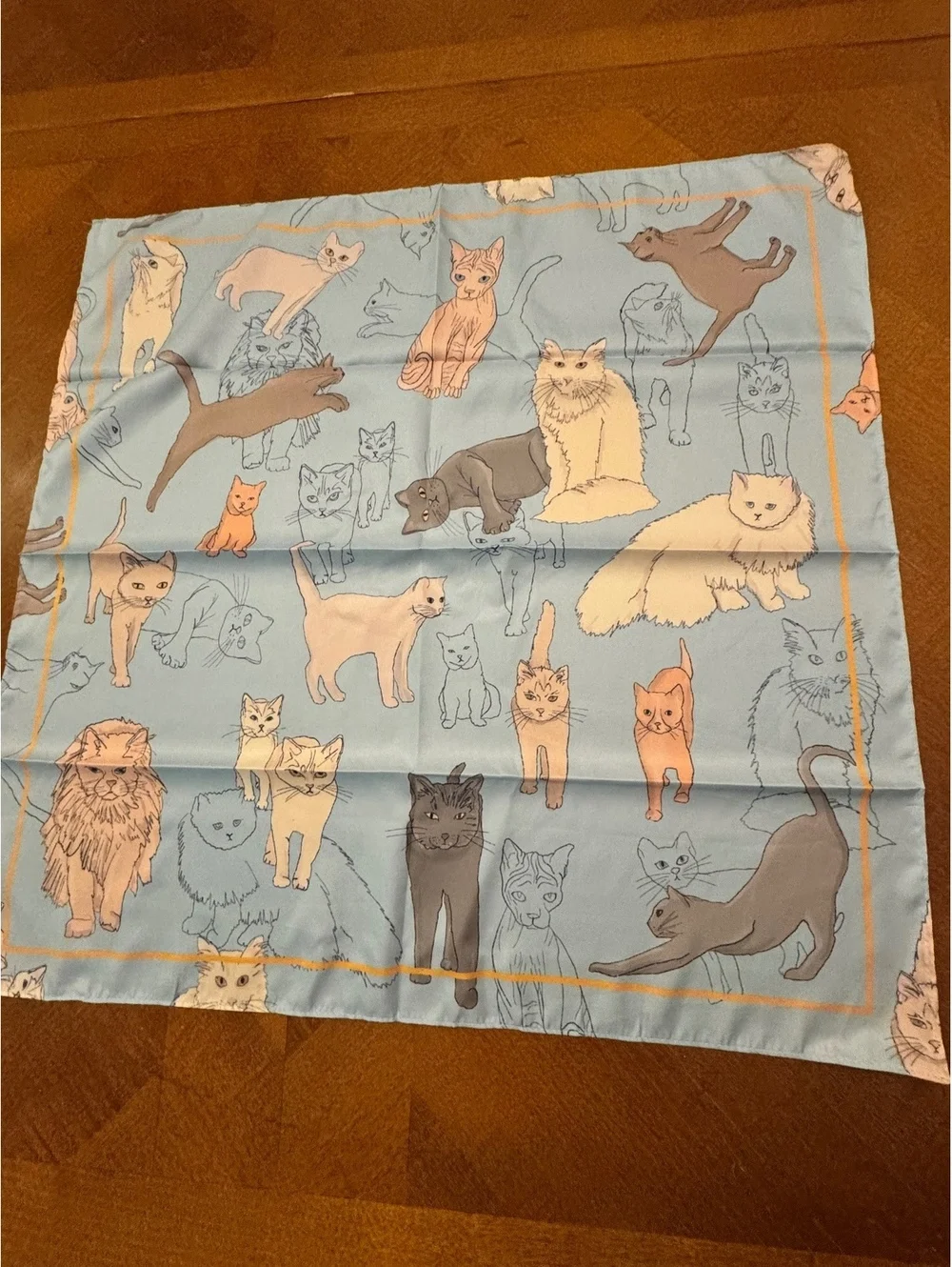 Light Blue Cat Print Square Scarf 270